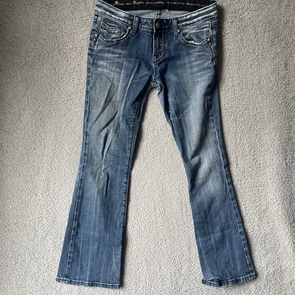 Express ReRock Womens Bootcut Jeans Blue Stretch Denim Low Rise Size 4S 28x27
